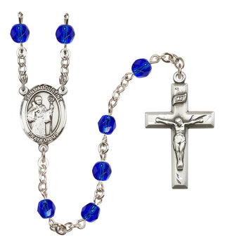 Silver Plated 6mm Fire Polished Saint Augustine Rosary in Sapphire
