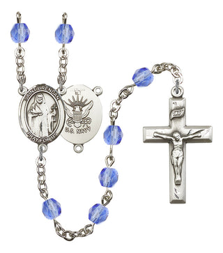 Saint Brendan The Navigator and Navy Rosary with Sapphire Beads