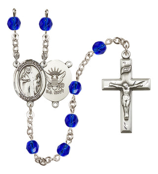 Silver-Plated 6mm Saint Brendan the Navigator / Navy Rosary