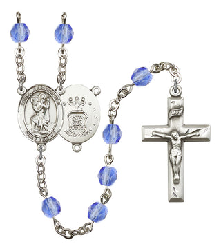 Saint Christopher and Air Force Rosary with Sapphire Beads