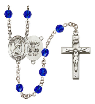 Silver-Plated 6mm Saint Christopher / Navy Rosary