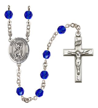 Silver Plated 6mm Fire Polished San Cristobal Rosary in Sapphire