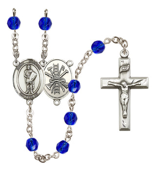 Silver Plated 6mm Fire Polished Saint Florian/Firefighter Rosary in Sapphire