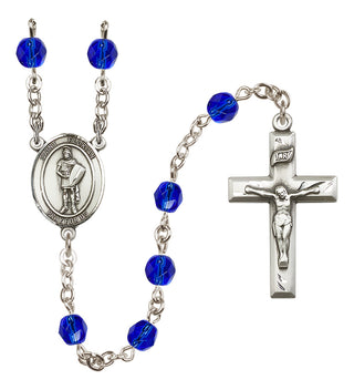 Silver Plated 6mm Fire Polished Saint Florian Rosary in Sapphire