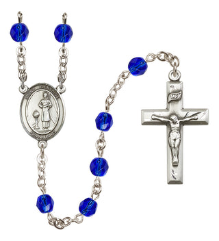 Silver Plated 6mm Fire Polished Saint Genesius of Rome Rosary in Sapphire