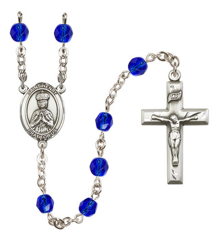 Silver Plated 6mm Fire Polished Saint Henry II Rosary in Sapphire