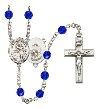 Silver Plated 6mm Fire Polished Saint Joan of Arc / Marines Rosary in Sapphire
