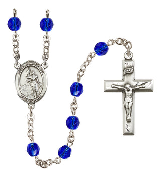 Silver Plated 6mm Fire Polished Saint Joan of Arc Rosary in Sapphire