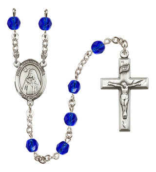 Silver Plated 6mm Fire Polished Saint Teresa of Avila Rosary in Sapphire