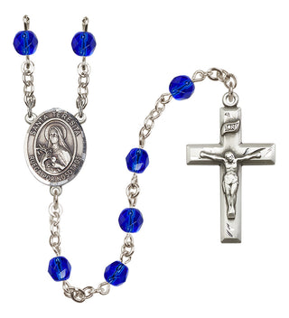 Silver Plated 6mm Fire Polished Santa Teresita Rosary in Sapphire