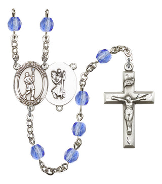 Saint Christopher and Lacrosse Rosary with Sapphire Beads