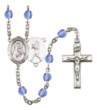 Saint Rita and Baseball Rosary with Sapphire Beads