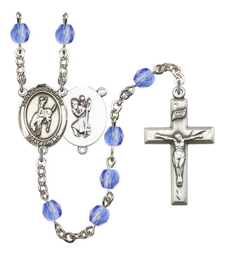 Saint Christopher and Rodeo Rosary with Sapphire Beads