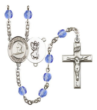 Saint Christopher and Skiing Rosary with Sapphire Beads