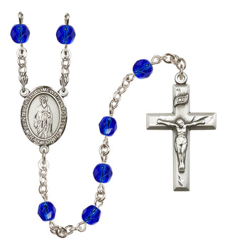 Silver Plated 6mm Fire Polished Saint Bartholomew the Apostle Rosary in Sapphire