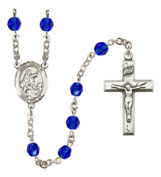 Silver Plated 6mm Fire Polished Saint Colette Rosary in Sapphire