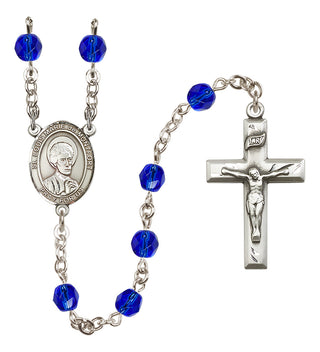 Silver Plated 6mm Fire Polished Saint Louis Marie de Montfort Rosary in Sapphire