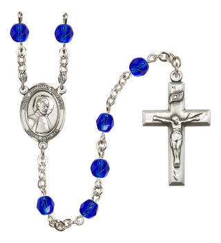 Silver Plated 6mm Fire Polished Saint Edmund Campion Rosary in Sapphire