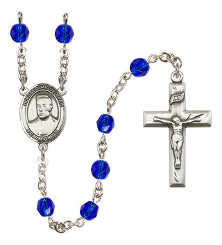 Silver Plated 6mm Fire Polished Blessed Miguel Pro Rosary in Sapphire