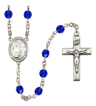 Silver Plated 6mm Fire Polished Saint Jeanne Chezard de Matel Rosary in Sapphire