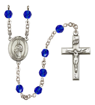 Silver Plated 6mm Fire Polished Saint Eligius Rosary in Sapphire