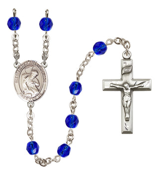 Silver Plated 6mm Fire Polished Blessed Herman the Cripple Rosary in Sapphire