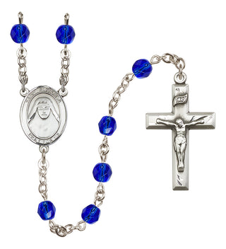 Silver Plated 6mm Fire Polished Saint Alphonsa of India Rosary in Sapphire
