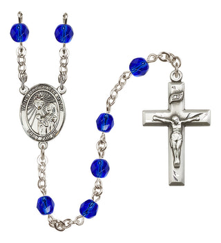 Silver Plated 6mm Fire Polished Saint Margaret Mary Alacoque Rosary in Sapphire
