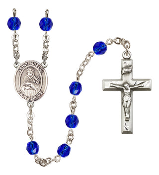 Silver Plated 6mm Fire Polished Saint Fidelis Rosary in Sapphire