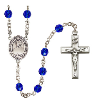 Silver Plated 6mm Fire Polished Blessed Emilie Tavernier Gamelin Rosary in Sapphire