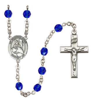 Silver Plated 6mm Fire Polished Guardian Angel Protector Rosary in Sapphire