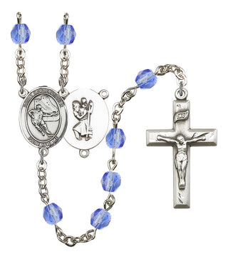 Saint Christopher and Hockey Rosary with Sapphire Beads