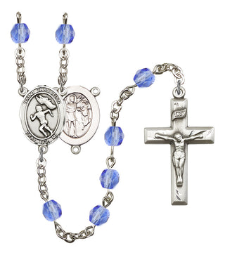 Saint Sebastian and Track & Field-Woman Rosary with Sapphire Beads