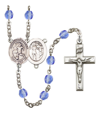 Saint Sebastian and Women's Soccer Rosary with Sapphire Beads