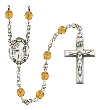 Silver Plated 6mm Fire Polished Saint Brendan the Navigator Rosary in Topaz