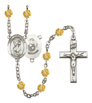 Saint Christopher and Marines Rosary with Topaz Beads