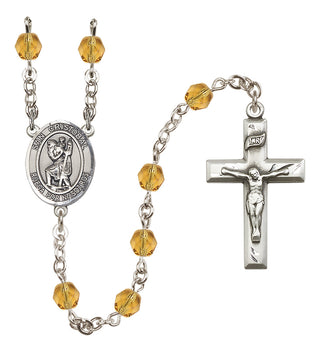 Silver Plated 6mm Fire Polished San Cristobal Rosary in Topaz