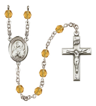 Silver Plated 6mm Fire Polished Saint Dorothy Rosary in Topaz