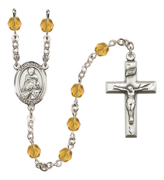 Silver Plated 6mm Fire Polished Saint Daniel Rosary in Topaz