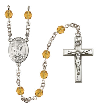 Silver Plated 6mm Fire Polished Saint Helen Rosary in Topaz