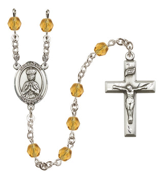 Silver Plated 6mm Fire Polished Saint Henry II Rosary in Topaz