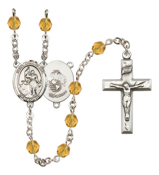 Silver Plated 6mm Fire Polished Saint Joan of Arc / Marines Rosary in Topaz