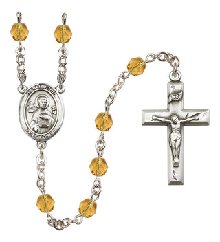 Silver Plated 6mm Fire Polished Saint John the Apostle Rosary in Topaz