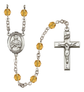 Silver Plated 6mm Fire Polished Saint Kateri Tekakwitha Rosary in Topaz