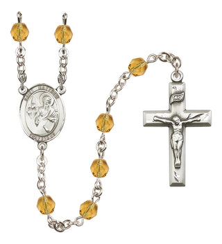 Silver Plated 6mm Fire Polished Saint Matthew the Apostle Rosary in Topaz