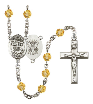 Saint Michael and Navy Rosary with Topaz Beads