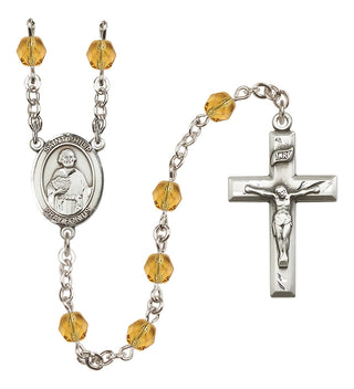Silver Plated 6mm Fire Polished Saint Philip the Apostle Rosary in Topaz