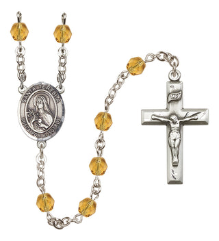 Silver Plated 6mm Fire Polished Santa Teresita Rosary in Topaz