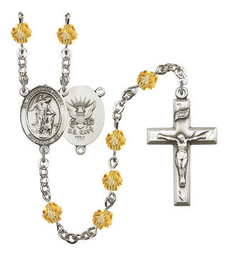 Guardian Angel and Navy Rosary with Topaz Beads