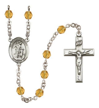 Silver Plated 6mm Fire Polished Guardian Angel with Child Rosary in Topaz